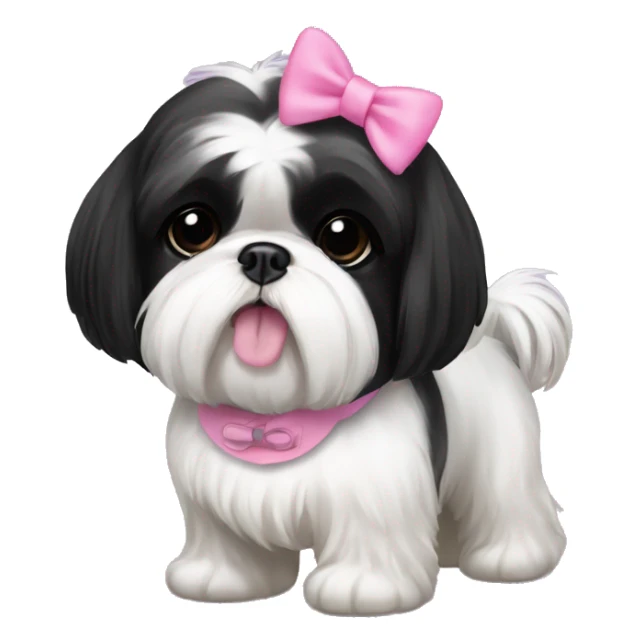 Black and white shih tzu with pink bow and collar that says Zoe sticker