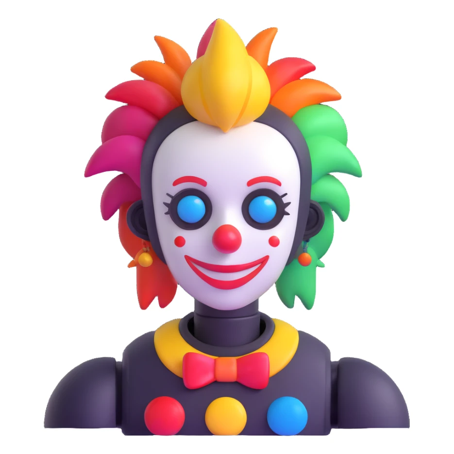 robot clown with colorful hair sticker