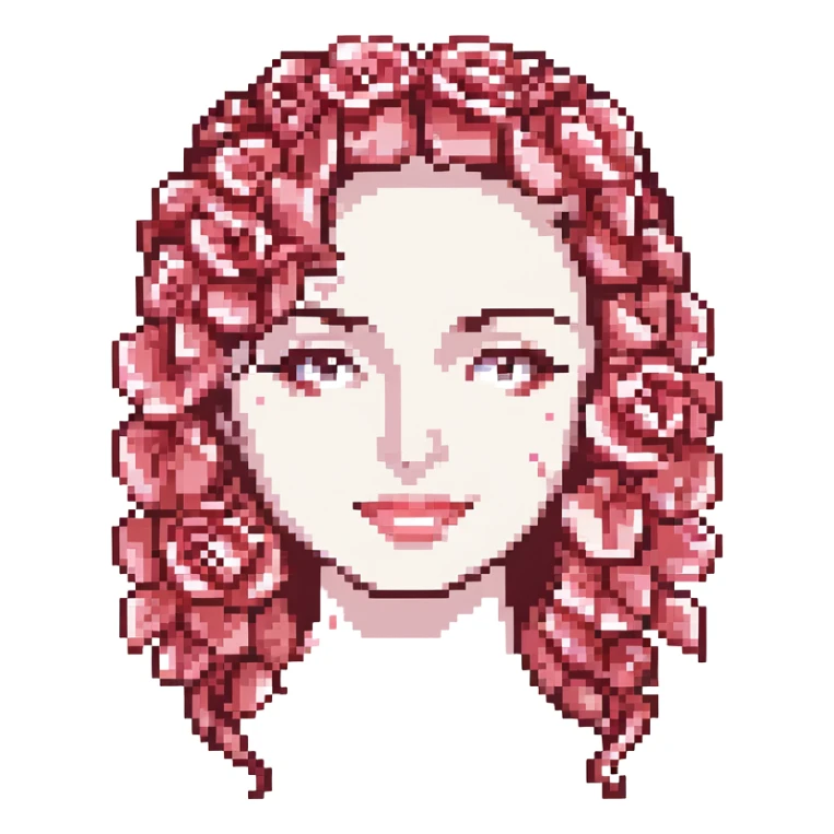 Wink face with rose petals as hair sticker
