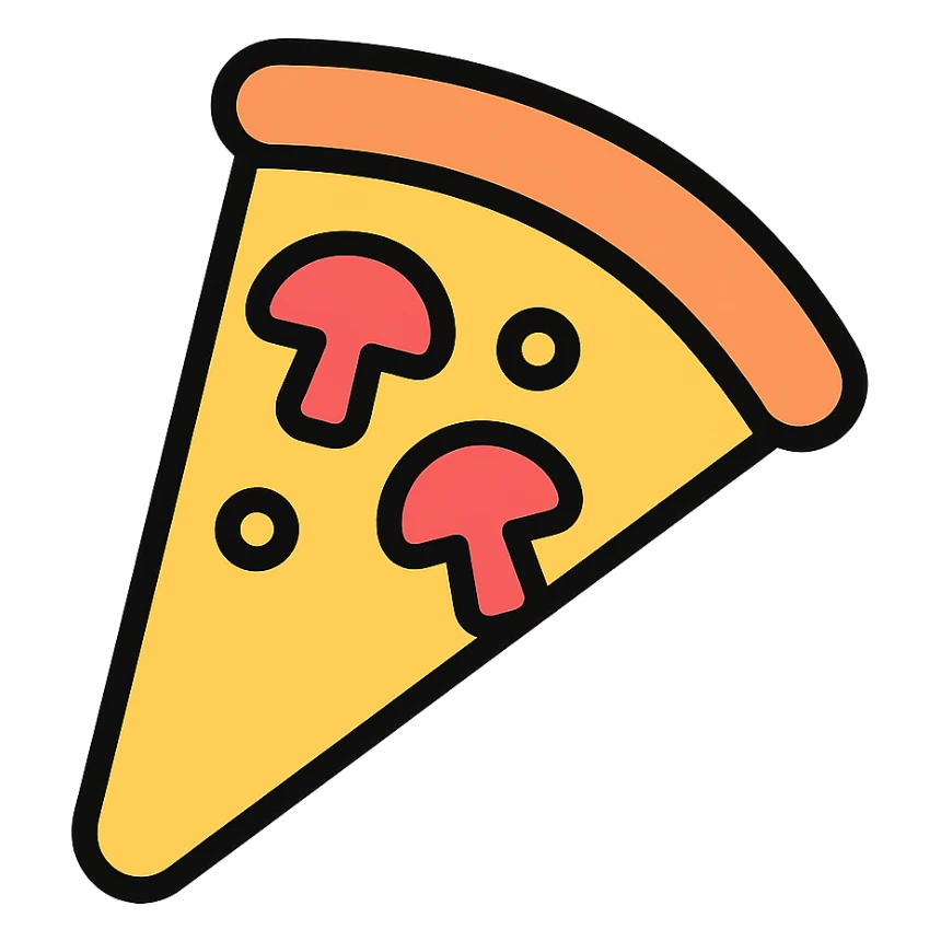 pizza slice with mushrooms color outline icon sticker