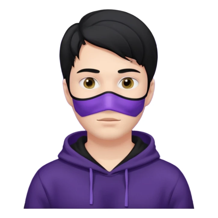 white man with black hair and black hoodie violett face mask sticker