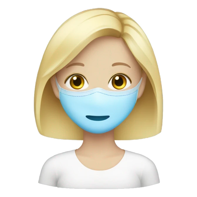 Blonde girl with blue eyes doing a face mask sticker