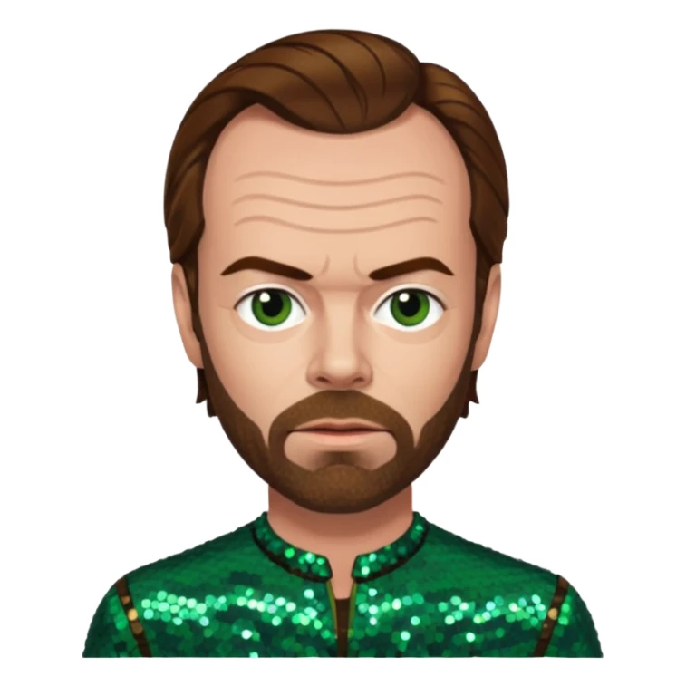 Hugo Weaving with brown hair, dark green sequin outfit sticker