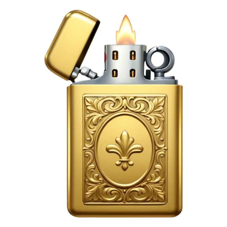 Vintage gold lighter from the Lighter and Princess drama, cinematic lighting, hyper-realistic sticker