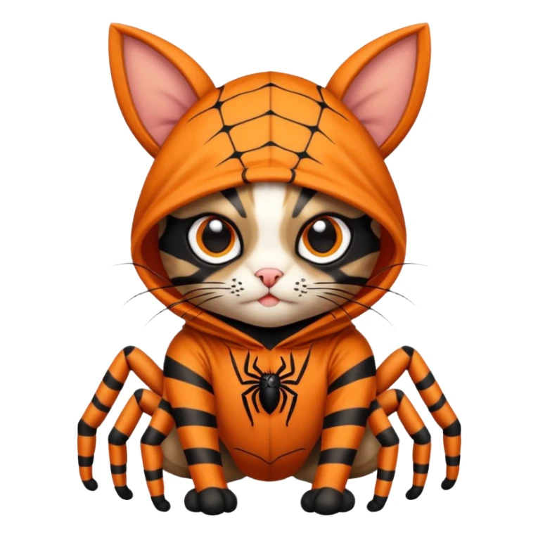 Tabby cat wearing a spider costume with big bulgy eyes with ears covered sticker