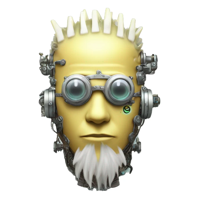 Pastel light yellow Mohawk cyborg head with silver steampunk goggles, goatee and circuits sticker
