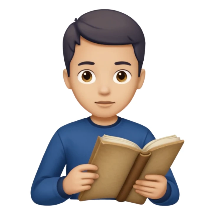 joven con camiseta azul oscuro leyendo un pergamino sticker