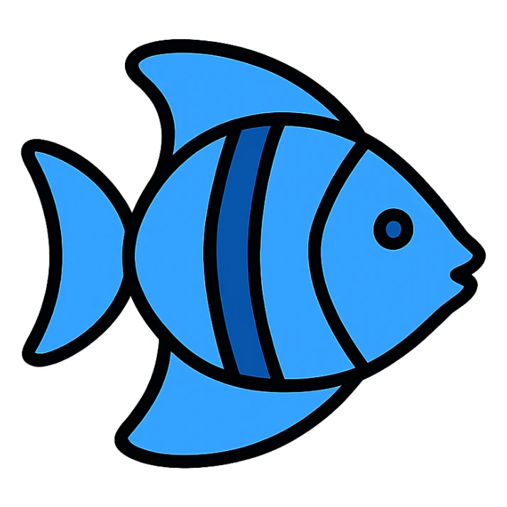flat icon of a blue tropical fish, minimal color, no gradients sticker