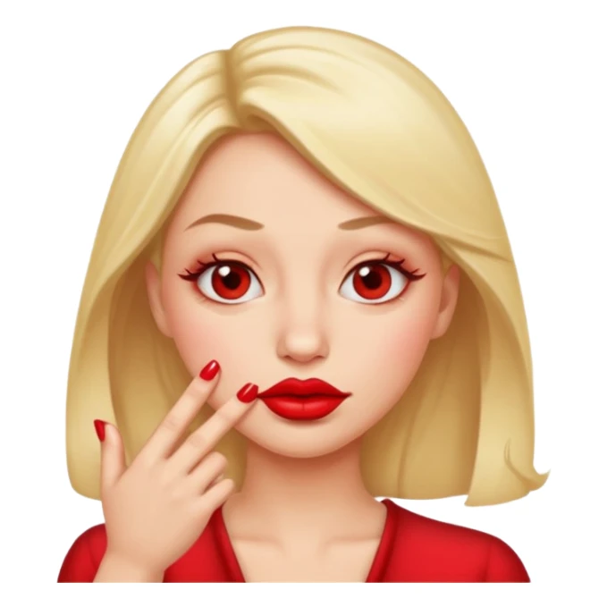 Puckering lips emoji giving side eye looking at its red nails sticker