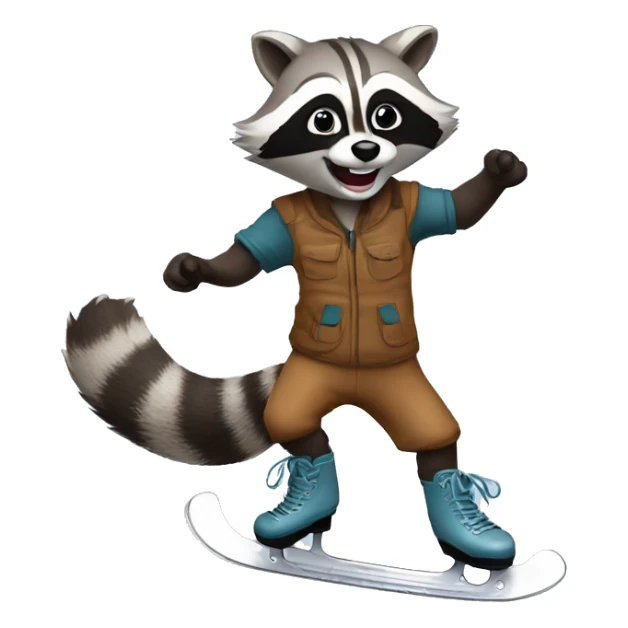 RACCOON, Rubber with beaseball bite , dancing on ice skates   sticker