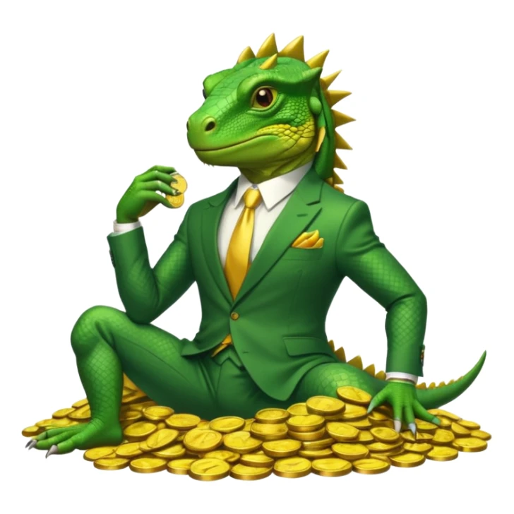 capitalist iguana in suit lying on coins sticker