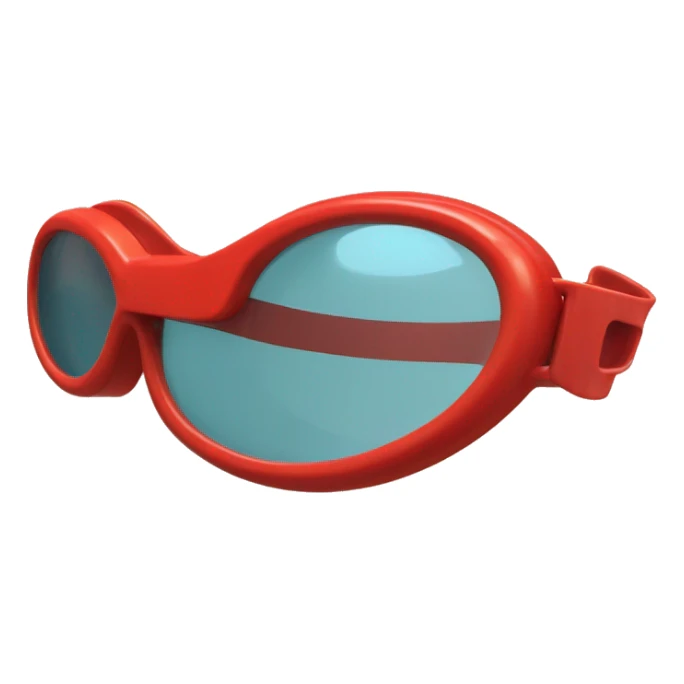 swimming goggles with red frame，cat-eye or spindle-like form， curved oval shape sticker