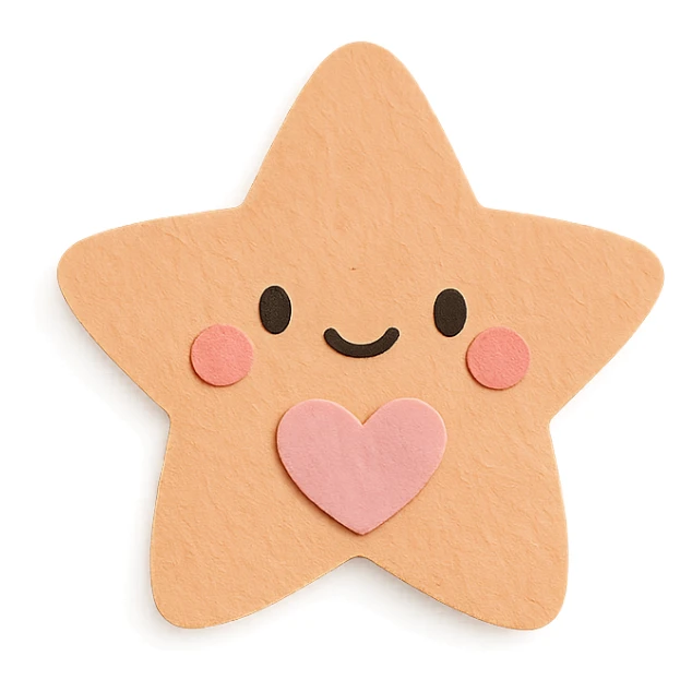 Adorable pastel orange star holding a tiny pastel heart, no arms or legs, full body, transparent background, in kawaii paper craft style. sticker
