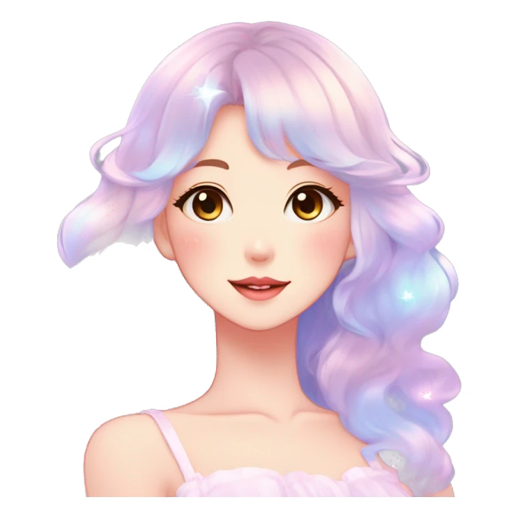 Gorgeous pastel anime style lady blushing face dreamy idol model colorful shiny stars galaxy kawaii cottagecore pearly petite simplistic aesthetic trending style sticker