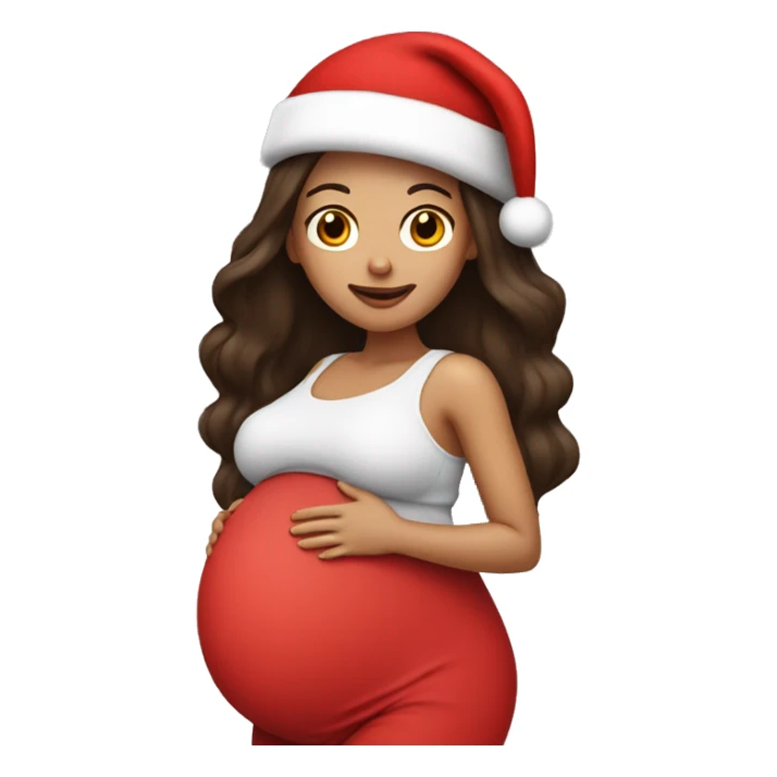 Pregnant brunette with Santa hat sticker