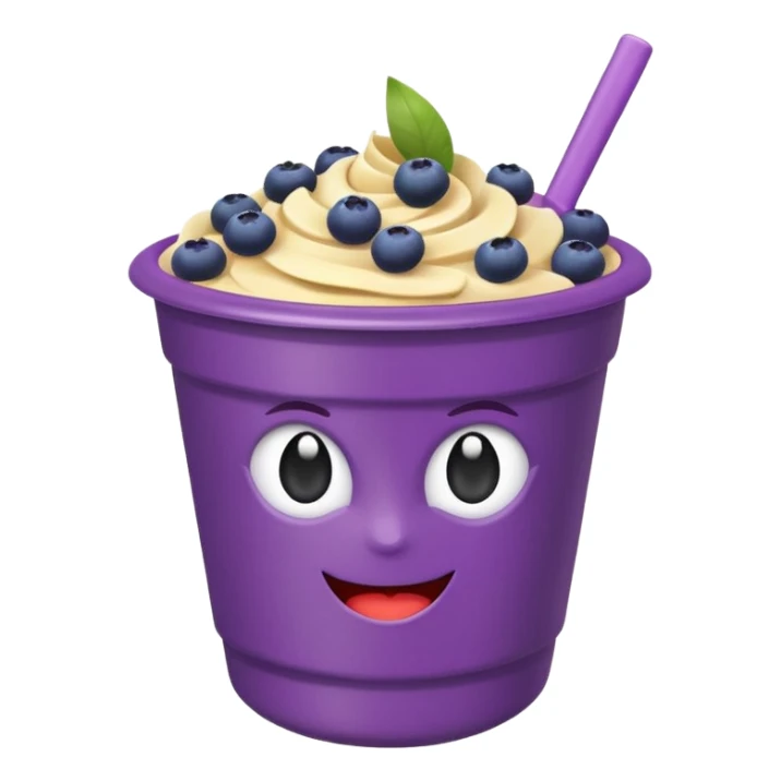 acai bowl in a purple plastic cup, clean, purple cup, healthy fruit toppings, emoji style sticker