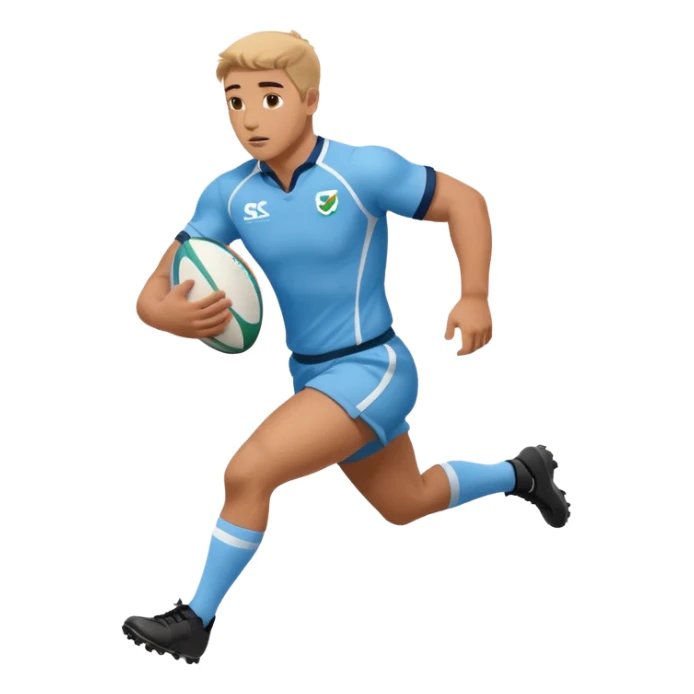A rugby player running with the ball in sky blue kit sticker