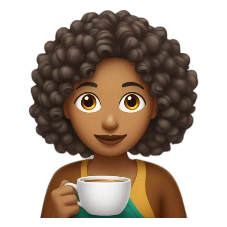 Indian woman with curly hair taking a coffee sticker