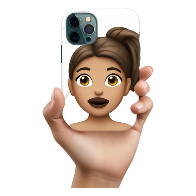 girl with brown hair and big lips iphone 12 pro on her hand sticker