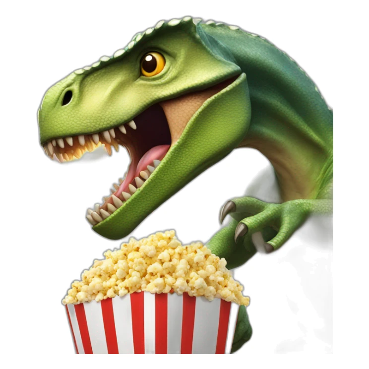 dinosaur firing laser beams trhough his eyes while eating popcorn sticker