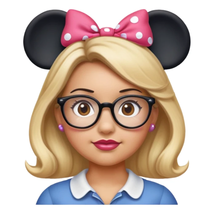Thick Woman Hazel eyes glasses blonde hair Minnie mouse ears sticker