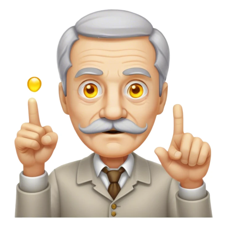 a grey oldman with moustache pointing on the screen with his finger and his eyes glow yellow light very bright sticker