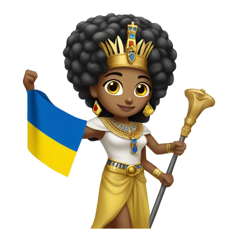 Egyptian queen girl holding ukraine flag sticker