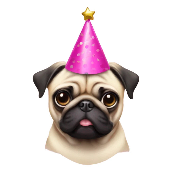 Pug with pink nails and a party hat sticker