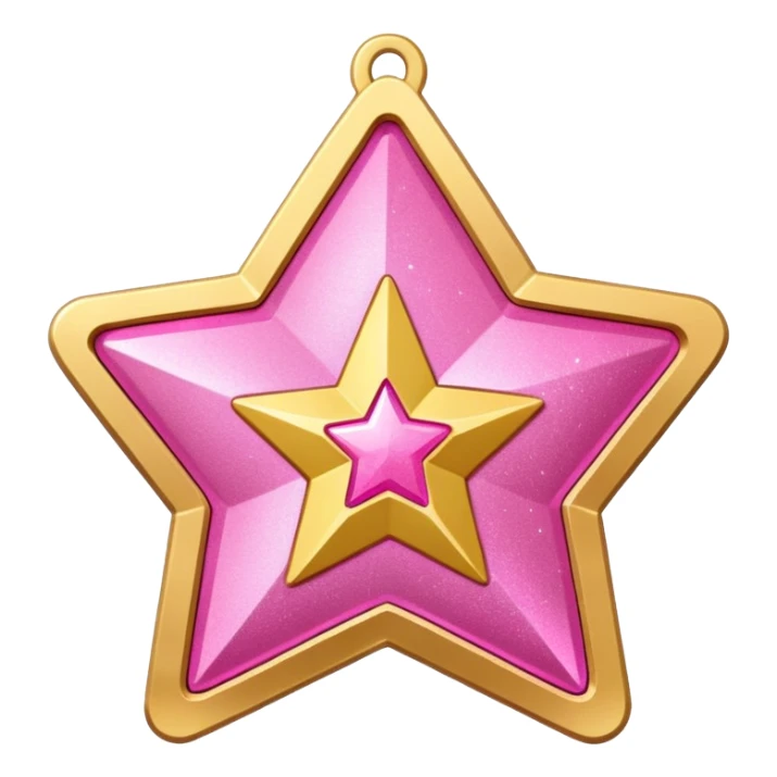 a glittery golden star-shaped medal with a soft cardboard texture, featuring a pink number 1 in the center with the text  sticker