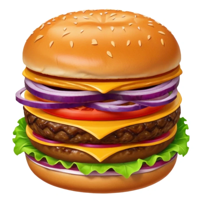 Hamburger emoji: ONE MEAT, ONE LETTUCE, ONE TOMATO,ONION  sticker