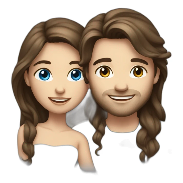 Cute brunette couple long hair, blue-eyed  sticker
