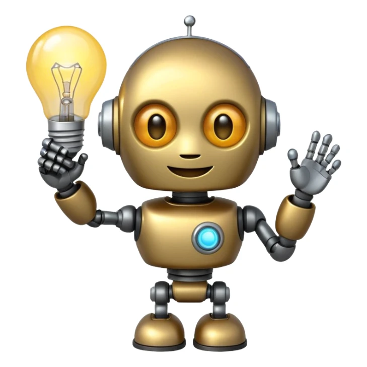 “A happy robot emoji holding a light bulb.” sticker