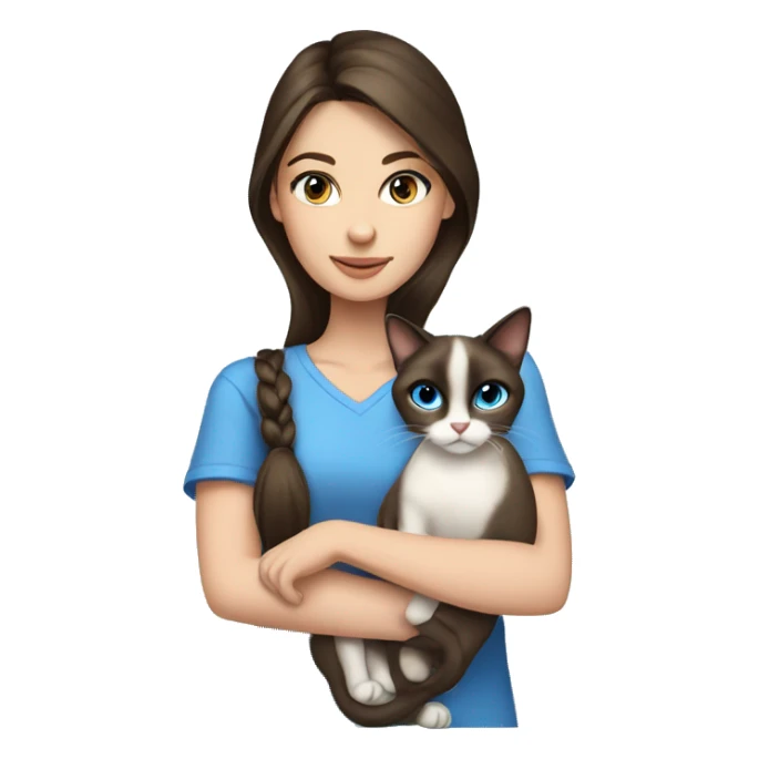 brunette girl blue eyes holding siamese cat sticker