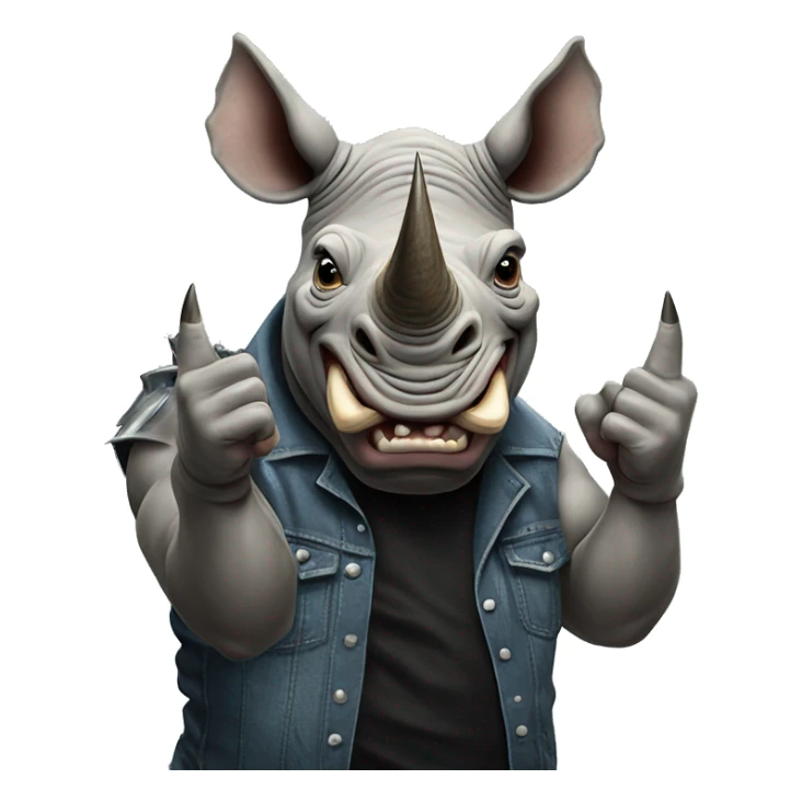 Rhino metalhead giving “the horns” hand sign 🤘 sticker