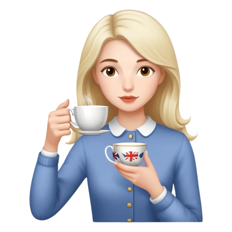 British girl sipping tea with well-defined natural hands holding teacup properly sticker
