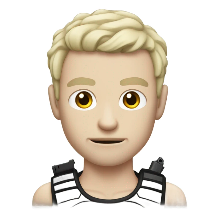 Pale skinned man with tattoos on his face holding a gun sticker