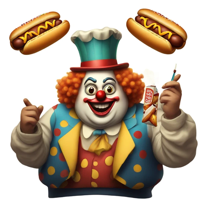 Weird fat clown with hotdogs and a cigarette  sticker