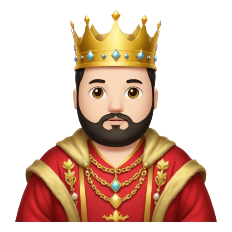 Bearded King, young fat king with short black beard, wearing crown, half body
 sticker