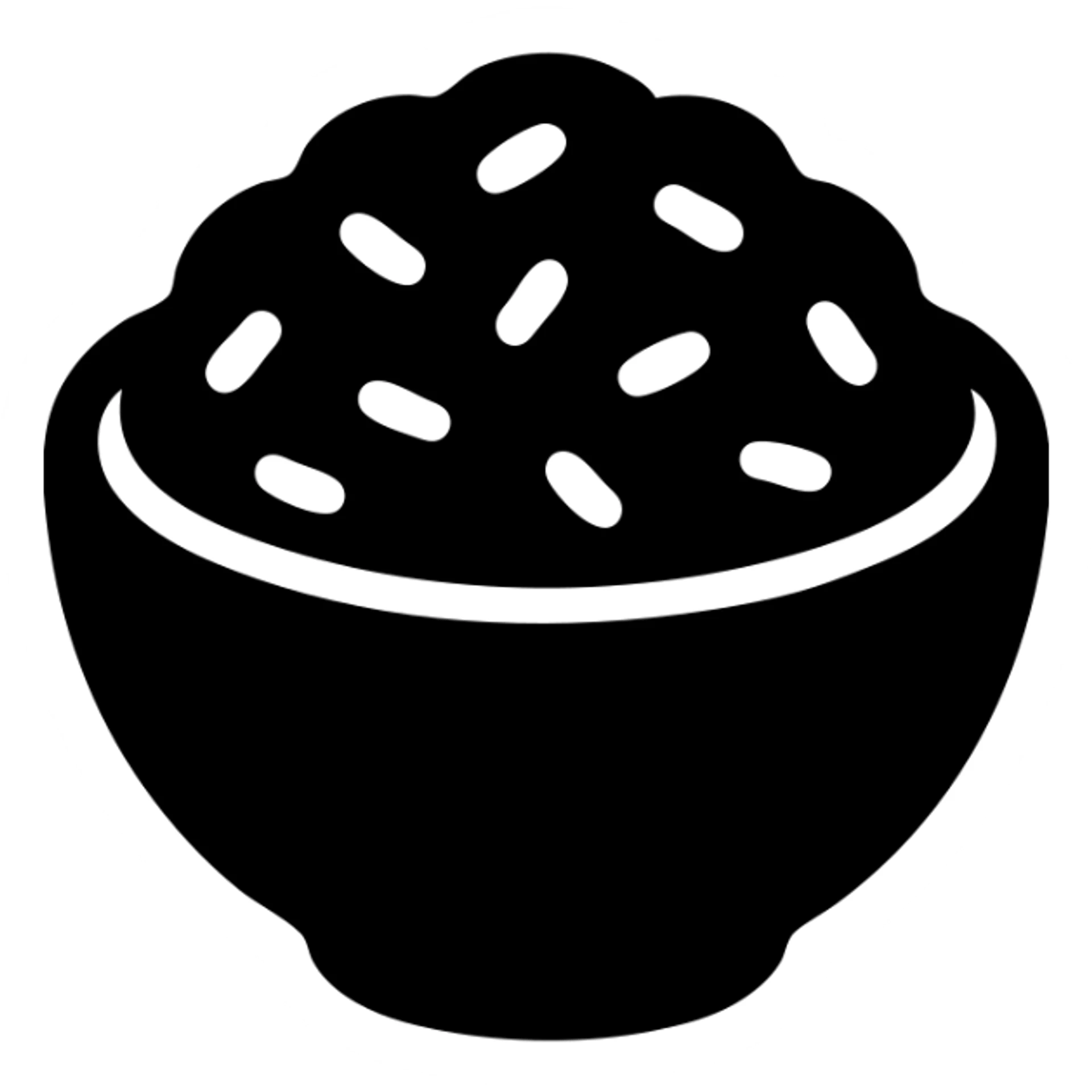 A simple solid black icon of a bowl filled with orange rice, viewed from above sticker
