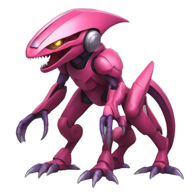 a Genesect-Raptor-Fakémon—hybrid with a futuristic visor-helmet full body sticker