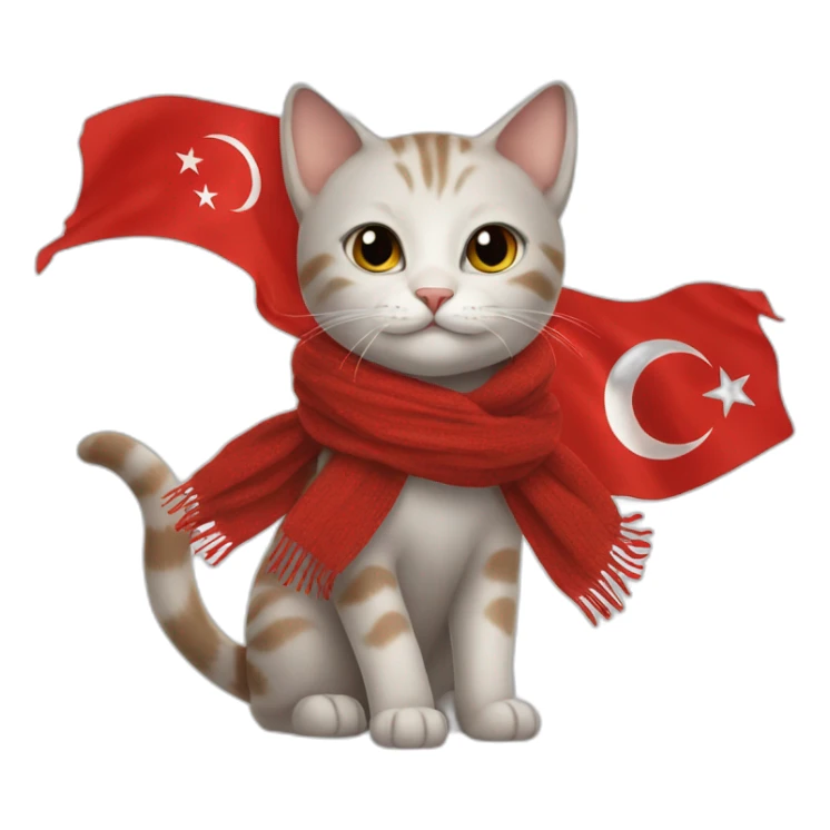 Cat wearing a scarf of Turkish flag sticker