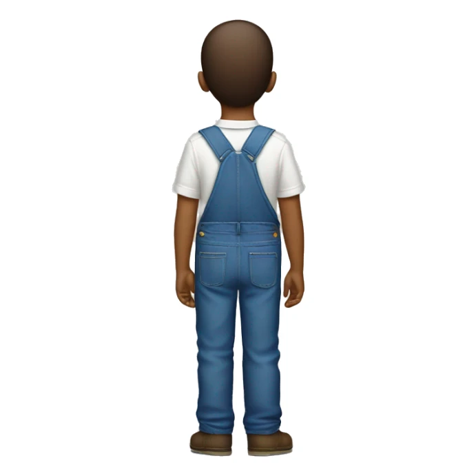 white shirt from behind, boy pointing up, blue overalls sticker