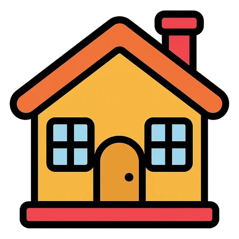 cozy house, color icon style, with a door and windows sticker
