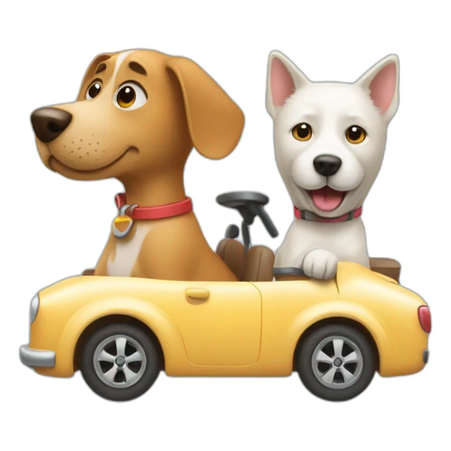 Dog driving a car with cat sticker