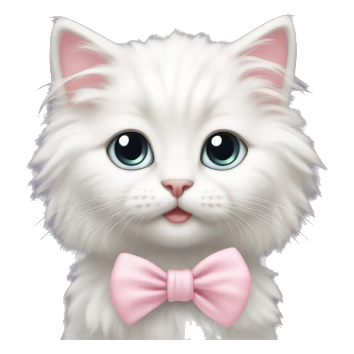 Cute fluffy White kitten with light pink bow sticker