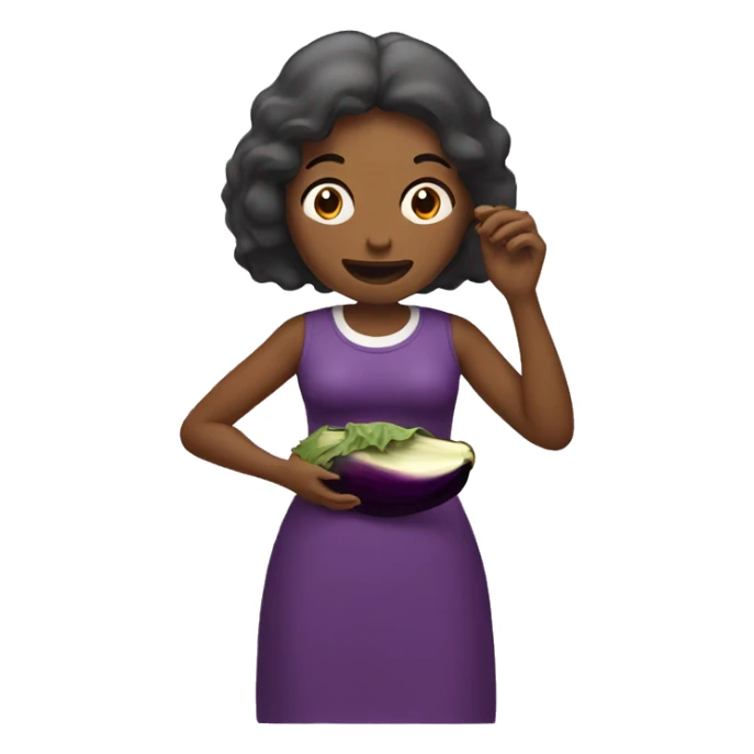 a women eating an eggplant sticker