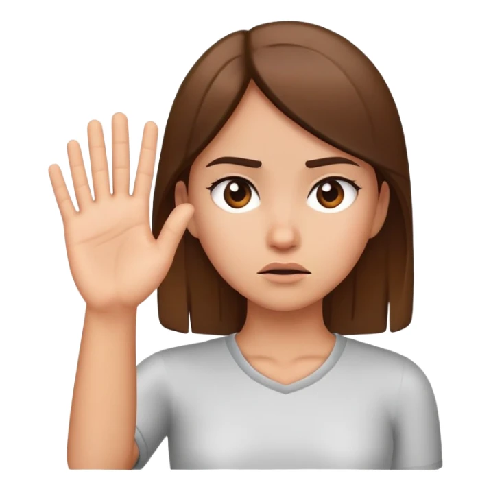 girl looking annoyed, palm raised to signal stop sticker