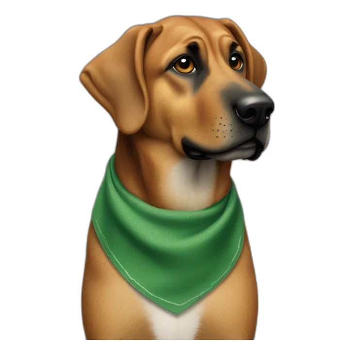 75% Coonhound 25% German Shepherd mix dog wearing small plain green bandana side view full body in profile left facing sticker