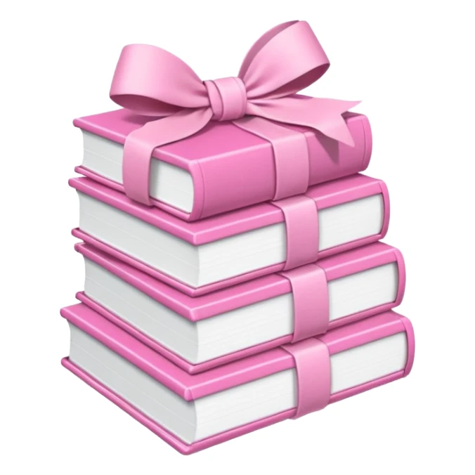 Pink Books stacked up and tied together by a white bow sticker