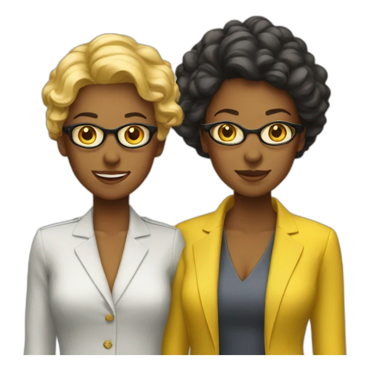 three professional women standing yellow sticker